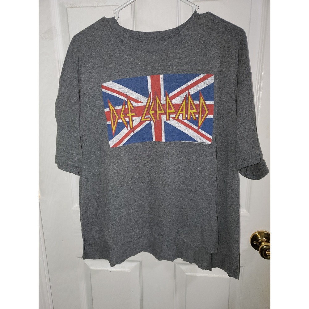 American Classics Def Leppard Union Jack Graphic T-Shirt Mens XL Grey Rock Band